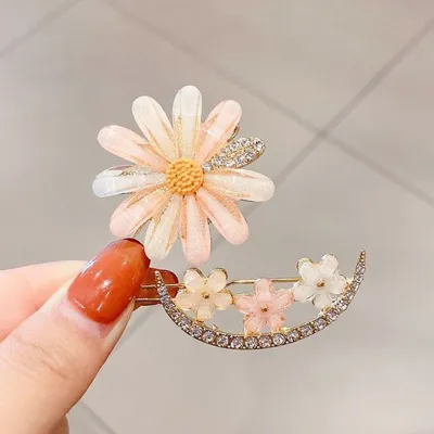 Round Moon Shape Rhinestone Hair Clips for Girls (4 pcs)